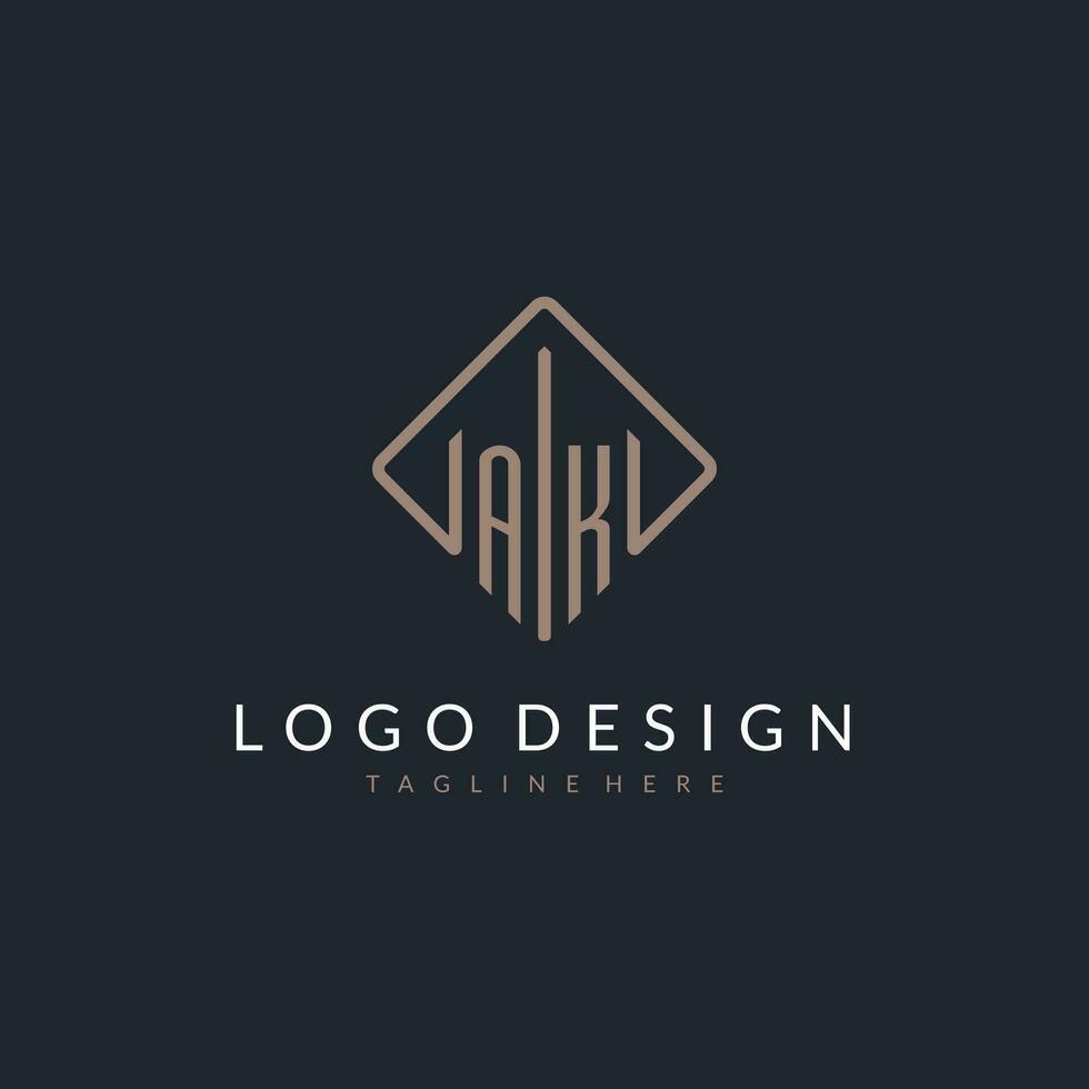 AK initial logo with curved rectangle style design vector