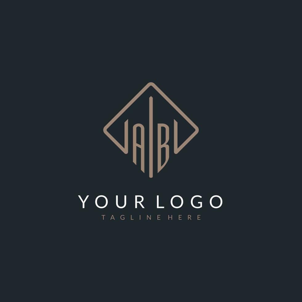 AB initial logo with curved rectangle style design vector
