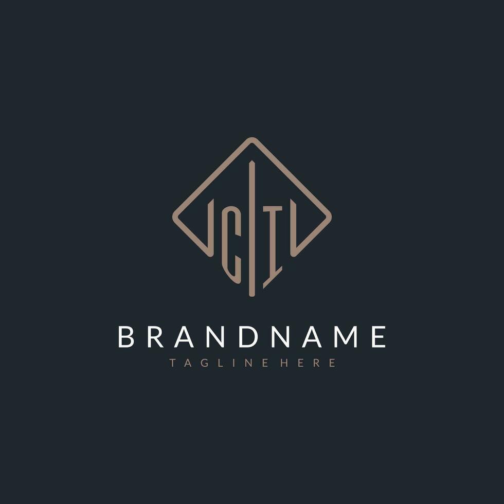 CI initial logo with curved rectangle style design vector