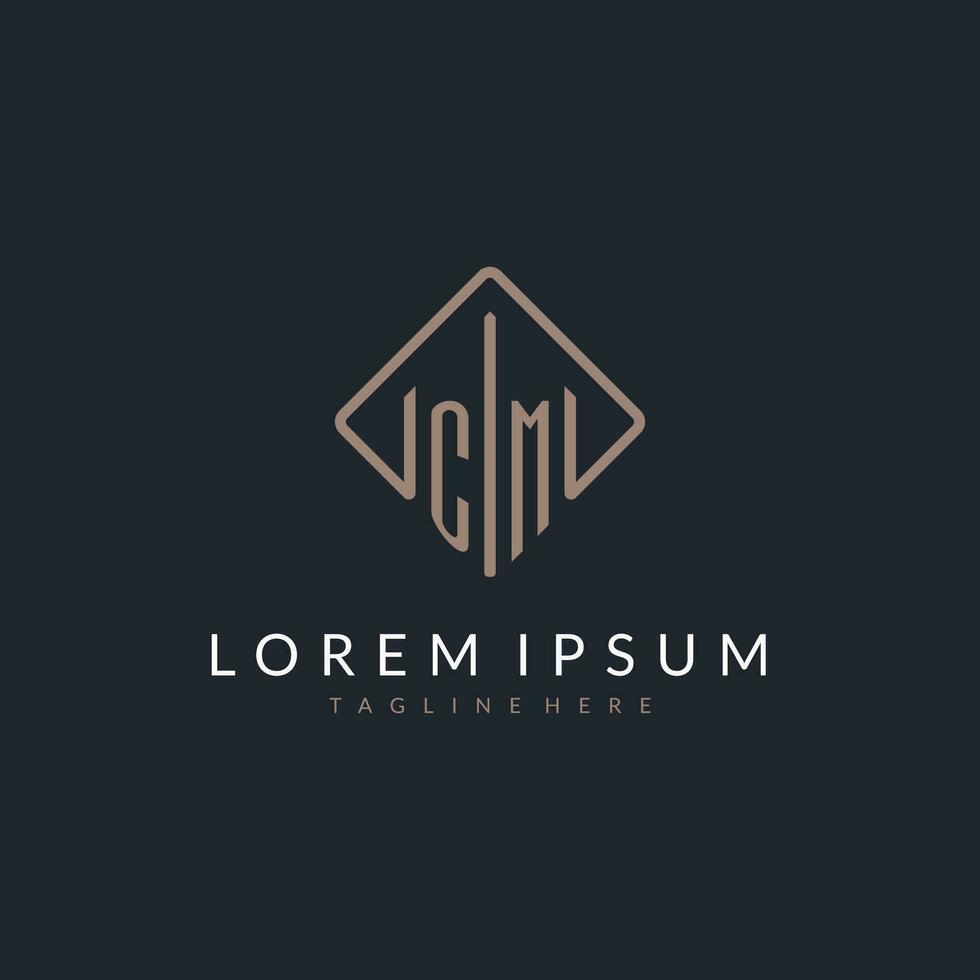 CM initial logo with curved rectangle style design vector