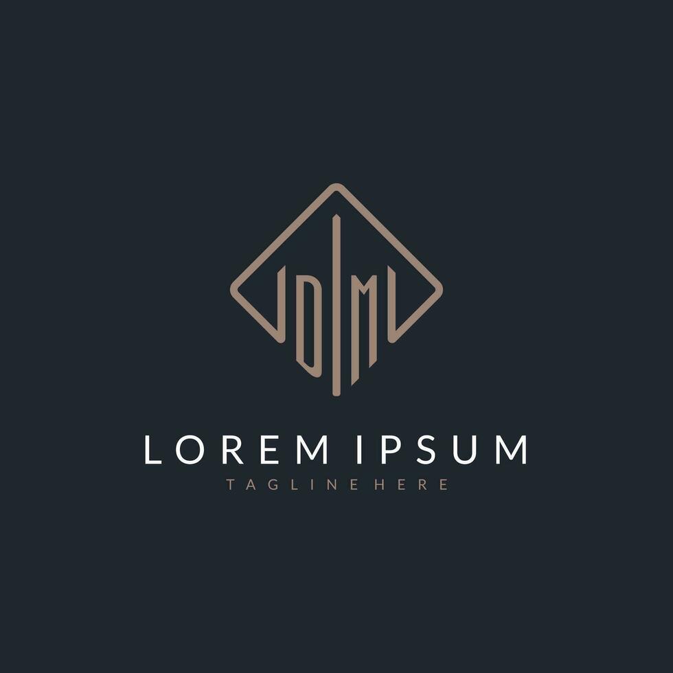 DM initial logo with curved rectangle style design vector