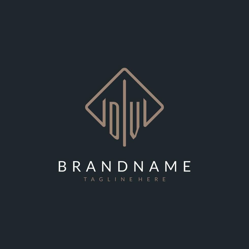 DV initial logo with curved rectangle style design vector