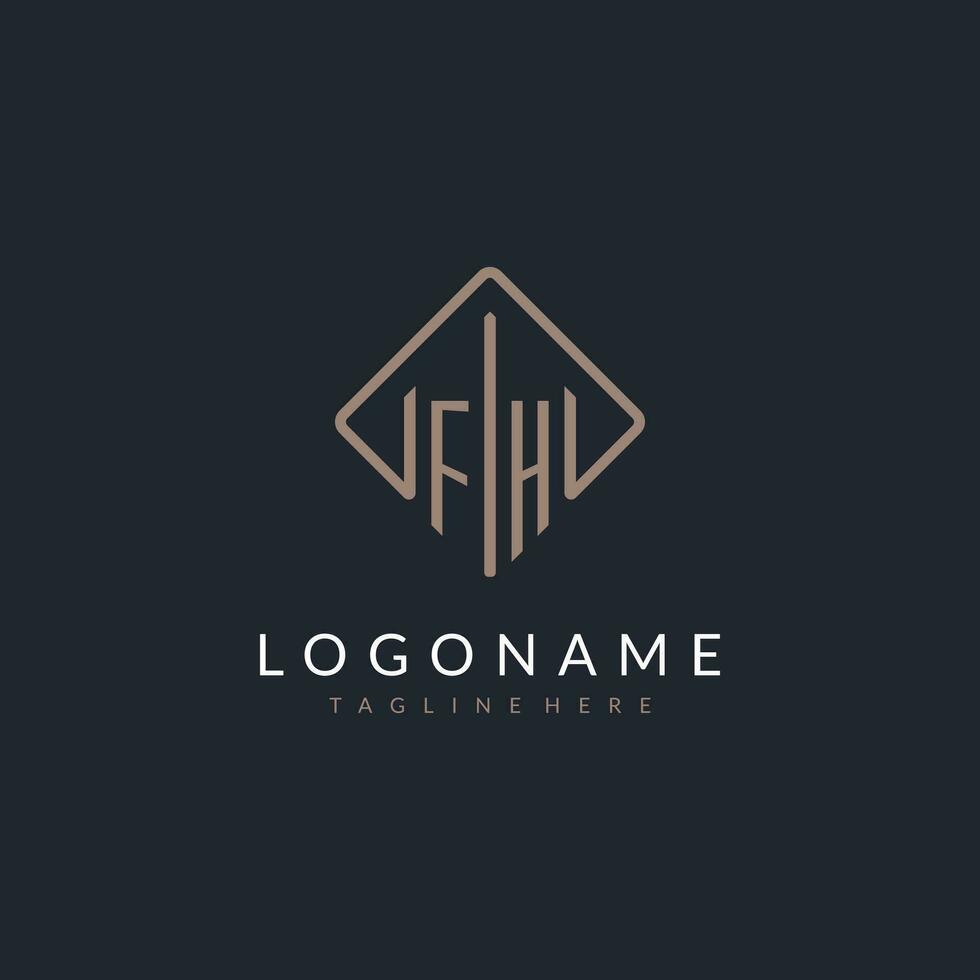 FH initial logo with curved rectangle style design vector