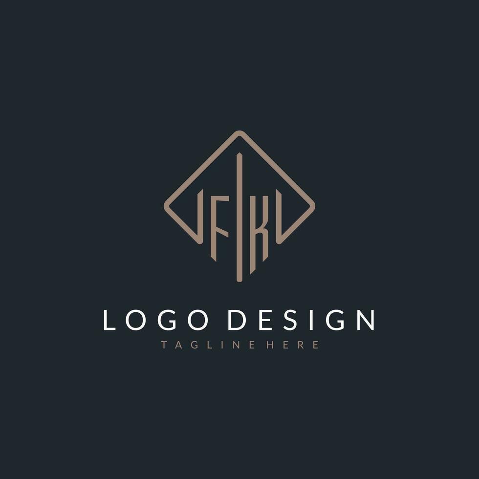 FK initial logo with curved rectangle style design vector
