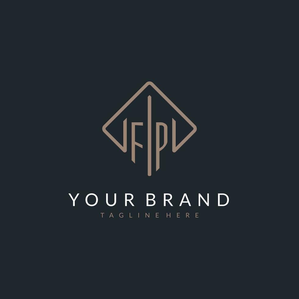 FP initial logo with curved rectangle style design vector