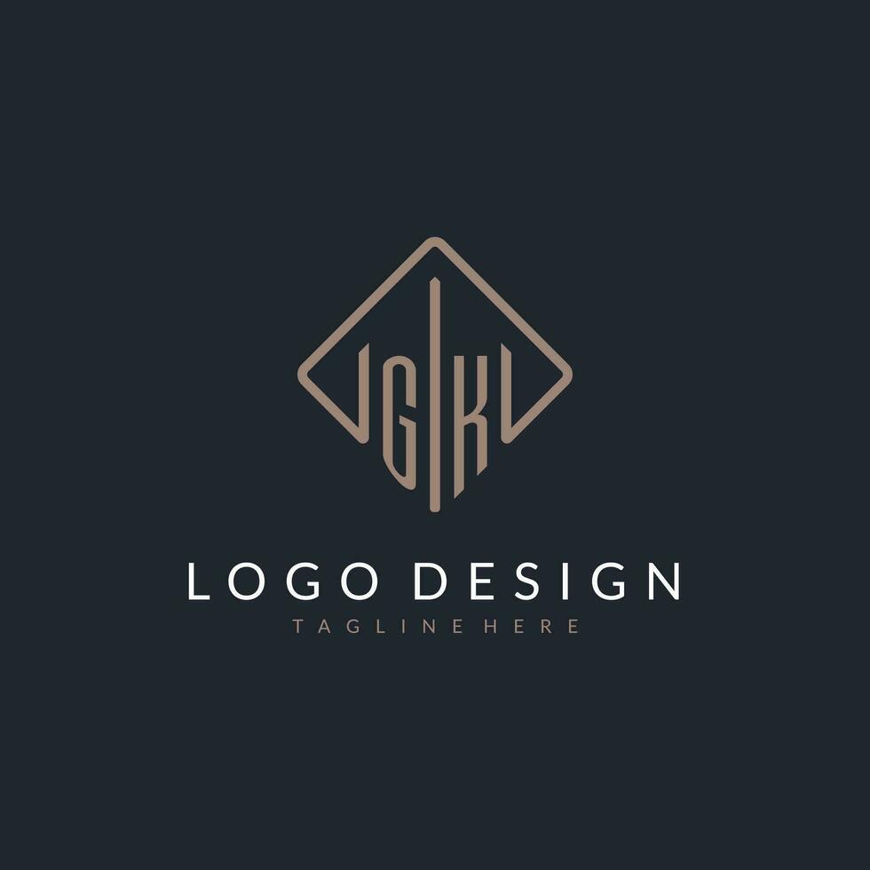 GK initial logo with curved rectangle style design vector