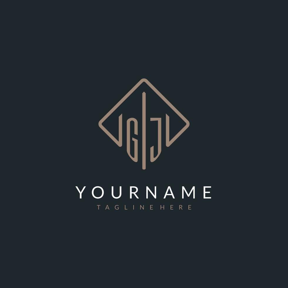 GJ initial logo with curved rectangle style design vector