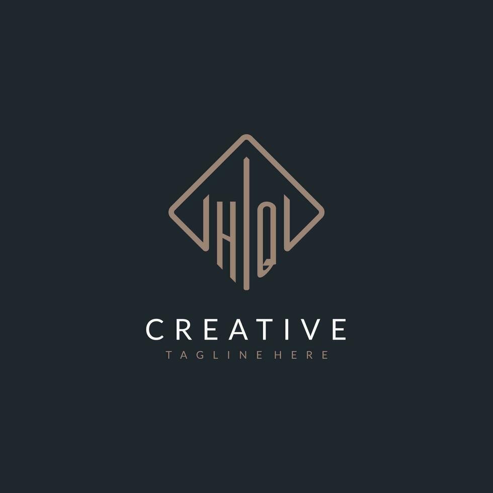 HQ initial logo with curved rectangle style design vector