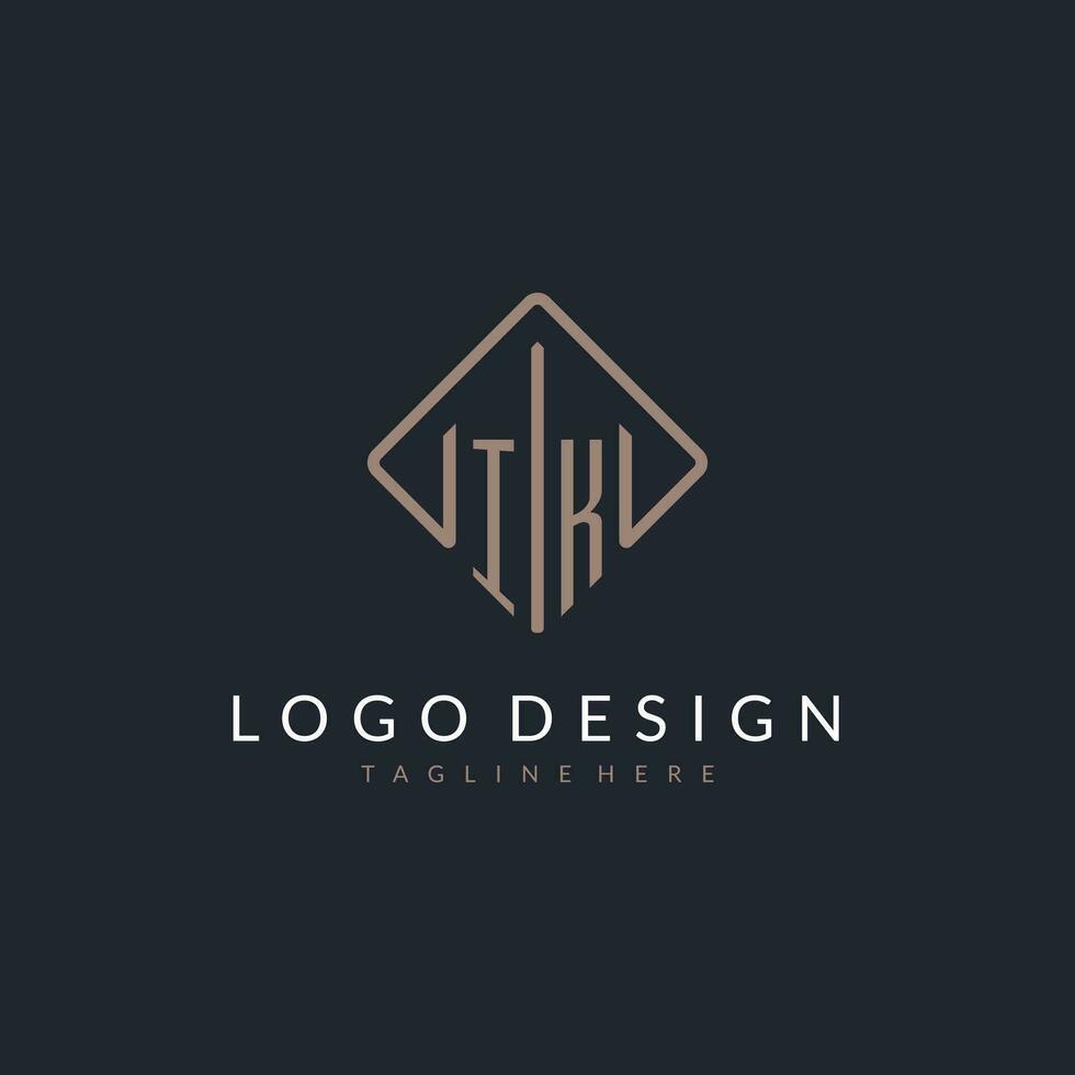 IK initial logo with curved rectangle style design vector