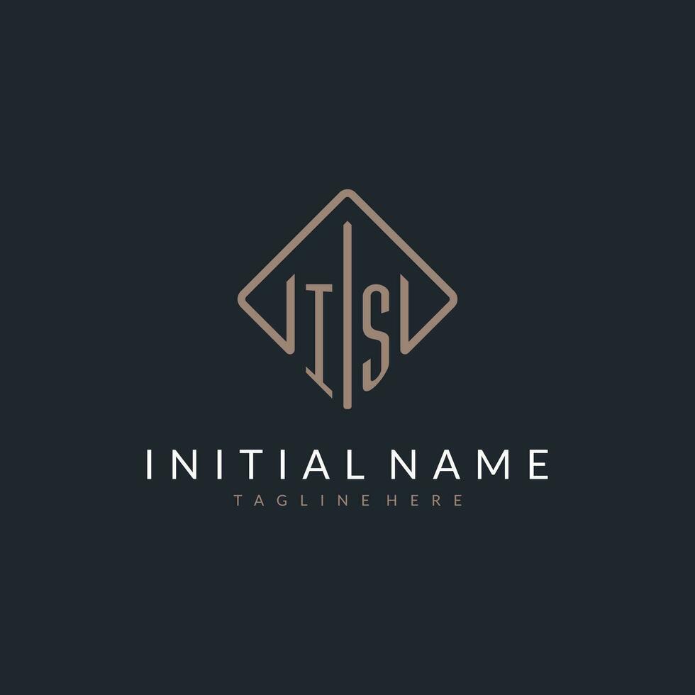 IS initial logo with curved rectangle style design vector