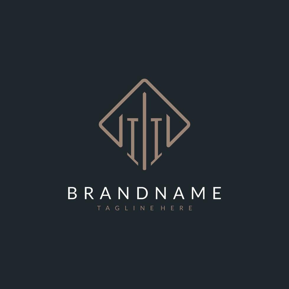 II initial logo with curved rectangle style design vector