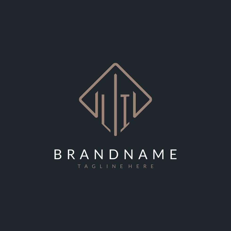 LI initial logo with curved rectangle style design vector