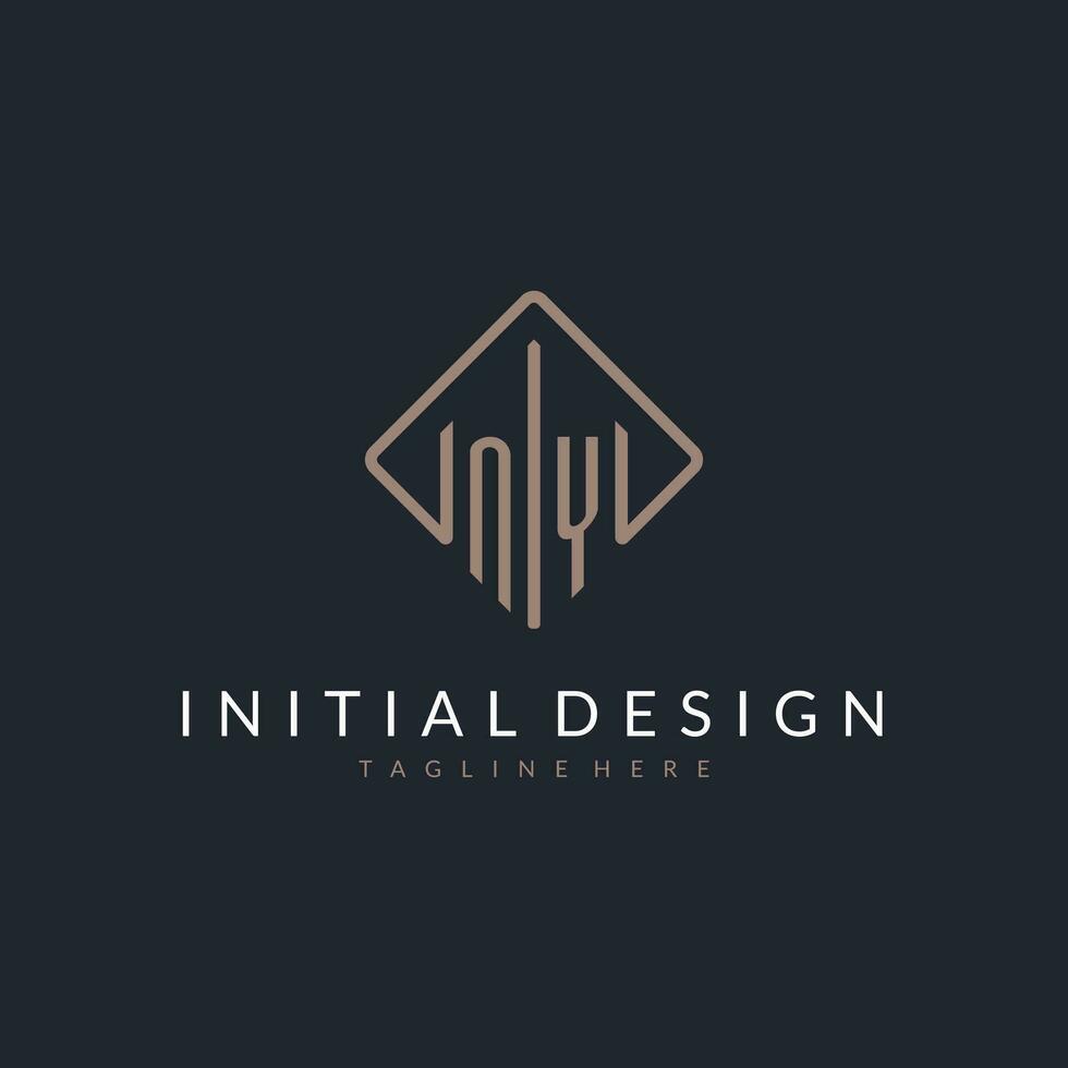 NY initial logo with curved rectangle style design vector