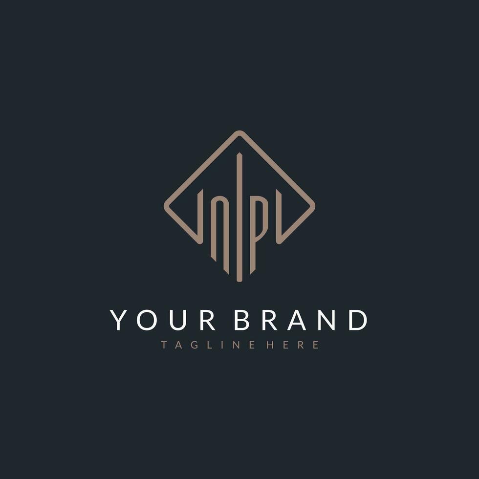 NP initial logo with curved rectangle style design vector