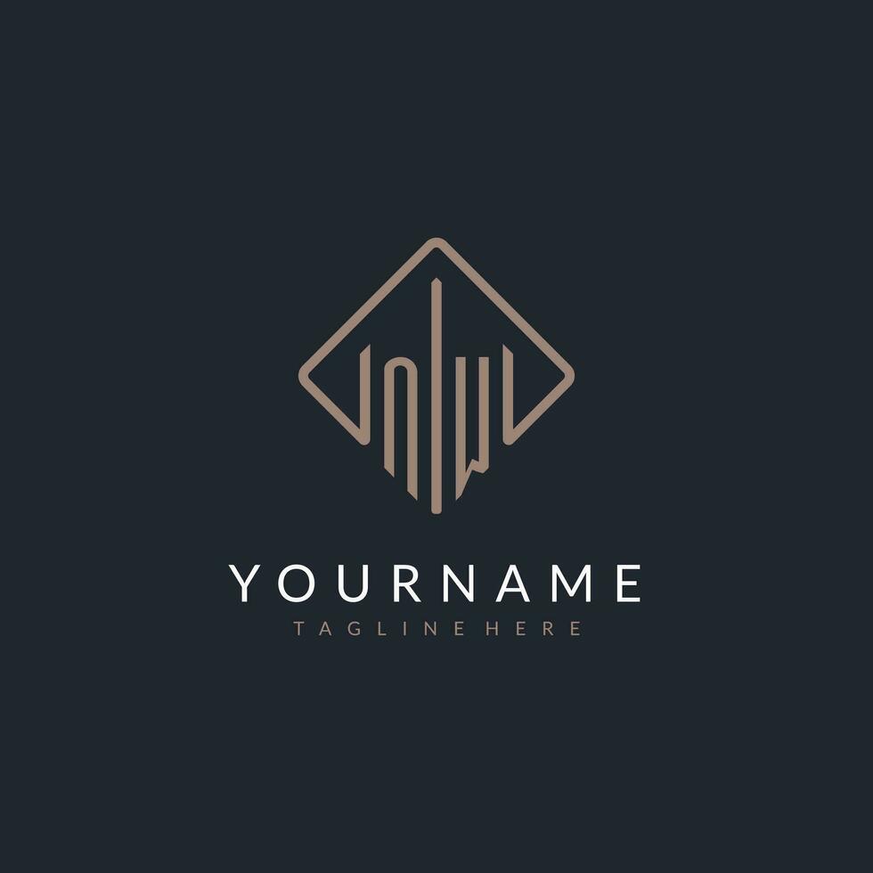 NW initial logo with curved rectangle style design vector