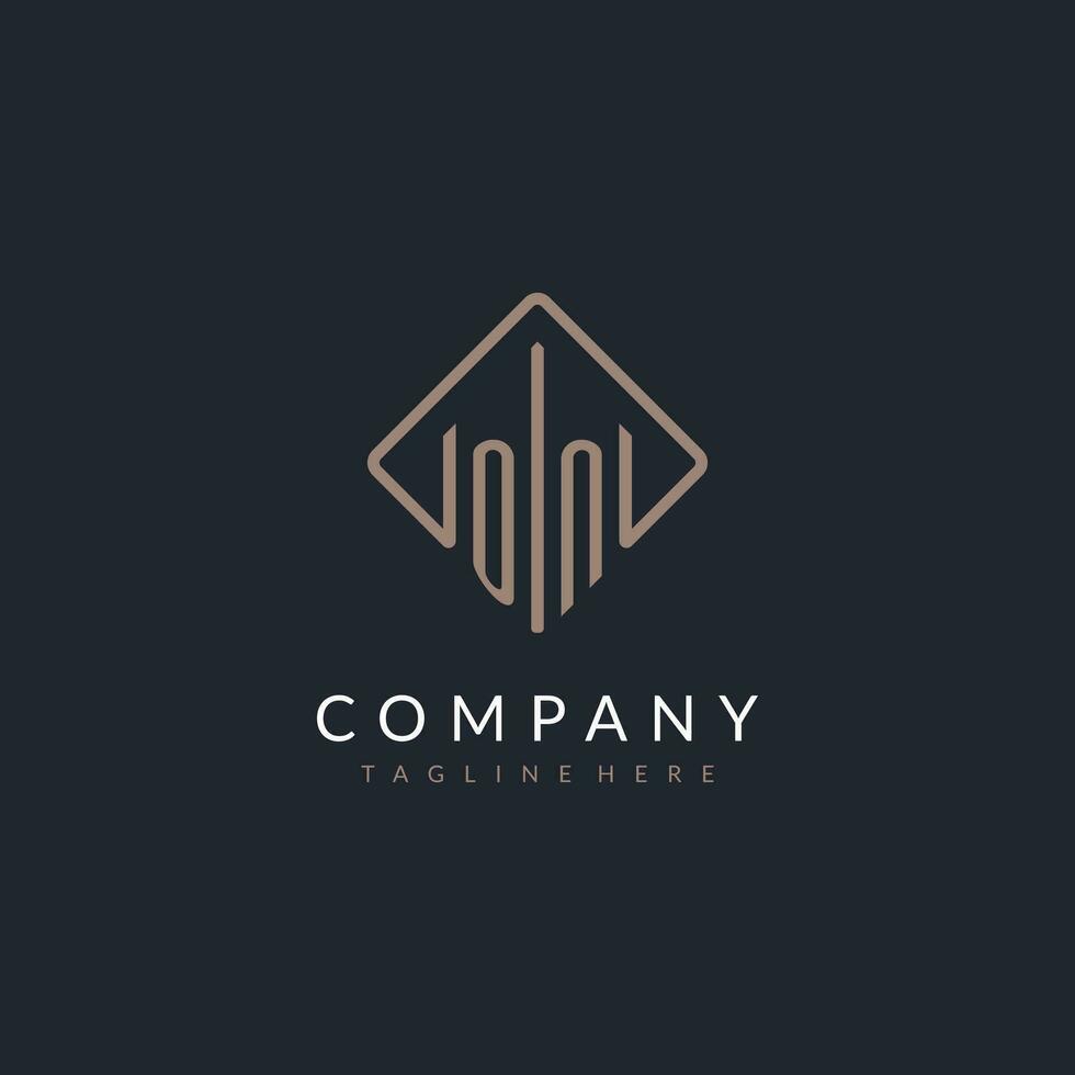 ON initial logo with curved rectangle style design vector