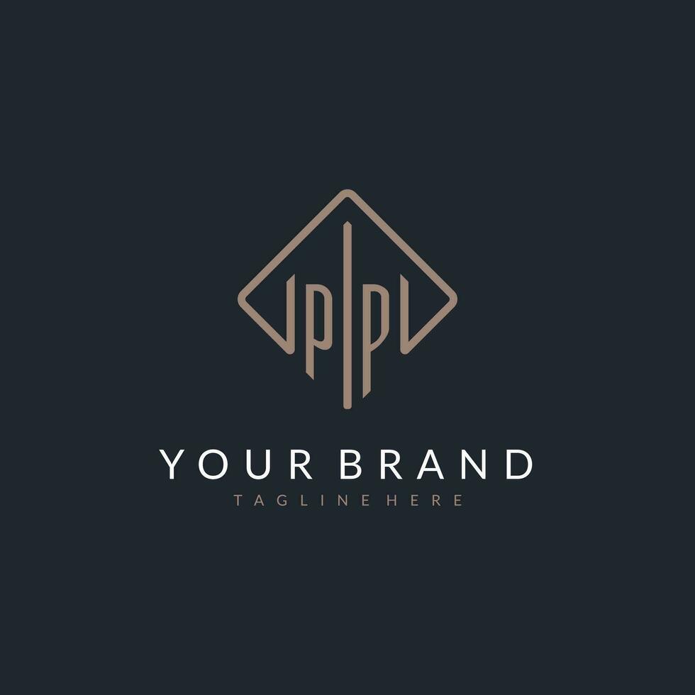 PP initial logo with curved rectangle style design vector