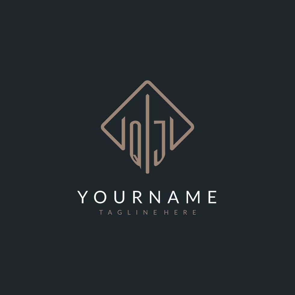 QJ initial logo with curved rectangle style design vector