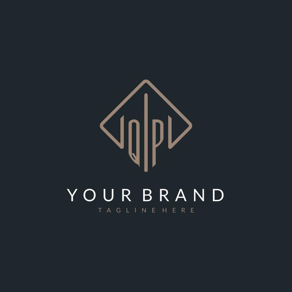 QP initial logo with curved rectangle style design vector