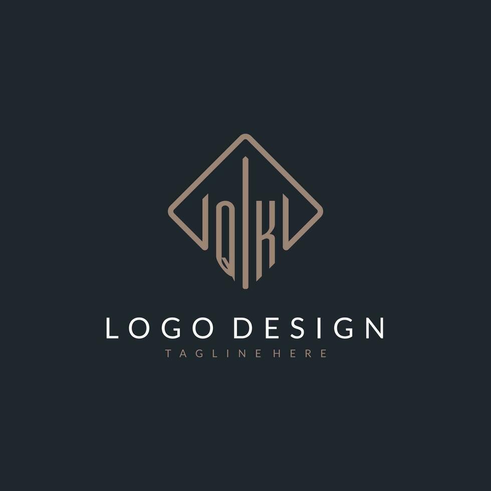 qk inicial logo con curvo rectángulo estilo diseño vector