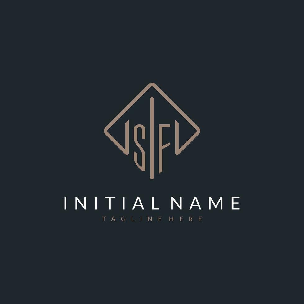 SF initial logo with curved rectangle style design vector