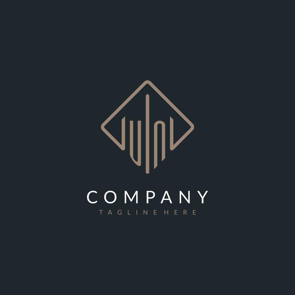 UN initial logo with curved rectangle style design vector