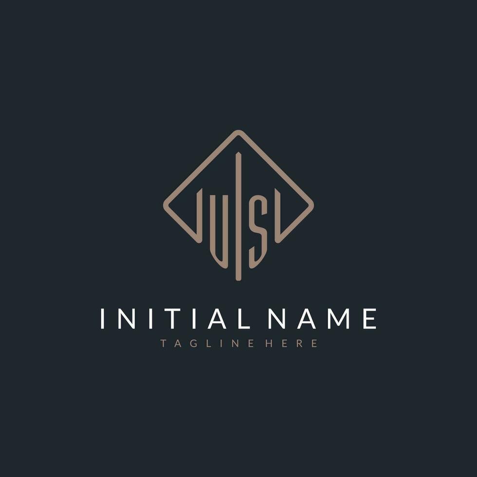 US initial logo with curved rectangle style design vector