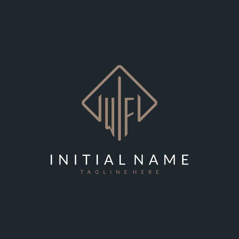 WF initial logo with curved rectangle style design vector