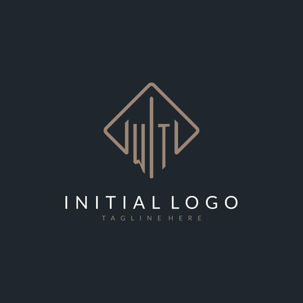 WT initial logo with curved rectangle style design vector