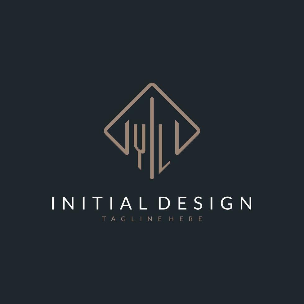 YL initial logo with curved rectangle style design vector