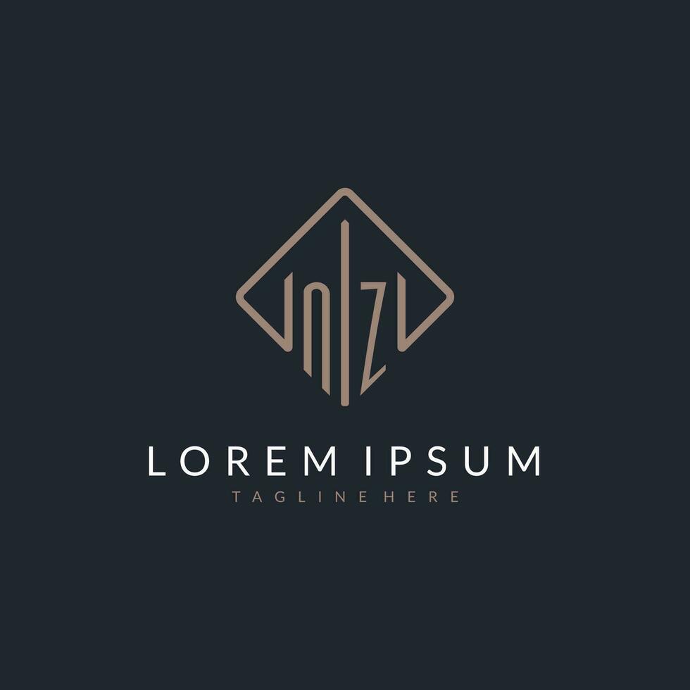 NZ initial logo with curved rectangle style design vector