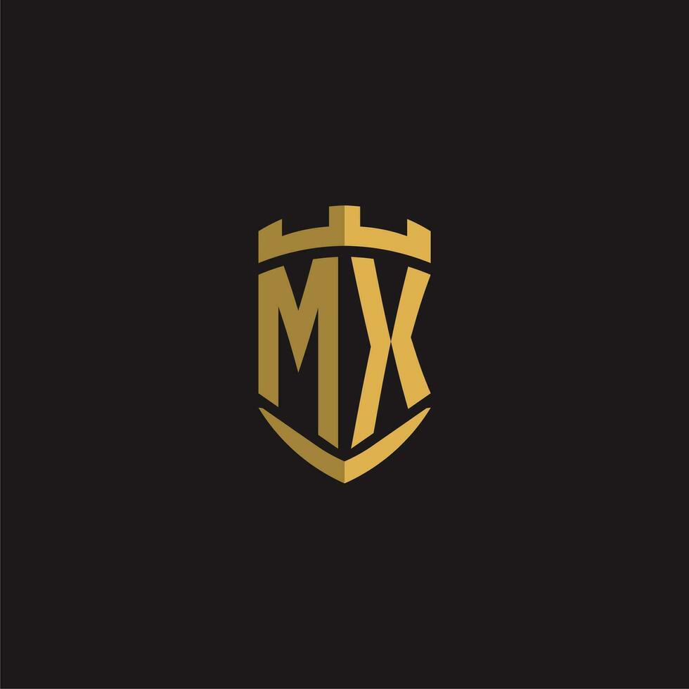 Initials MX logo monogram with shield style design vector