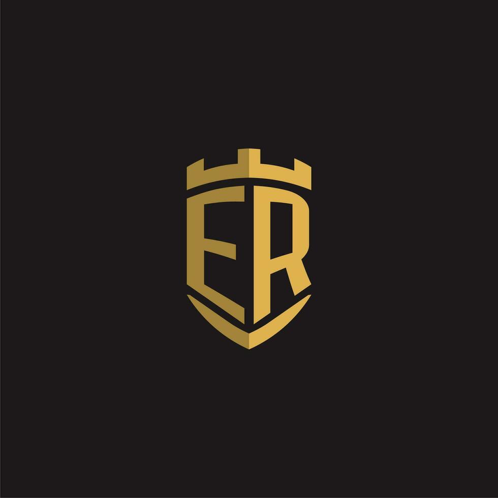 Initials ER logo monogram with shield style design vector