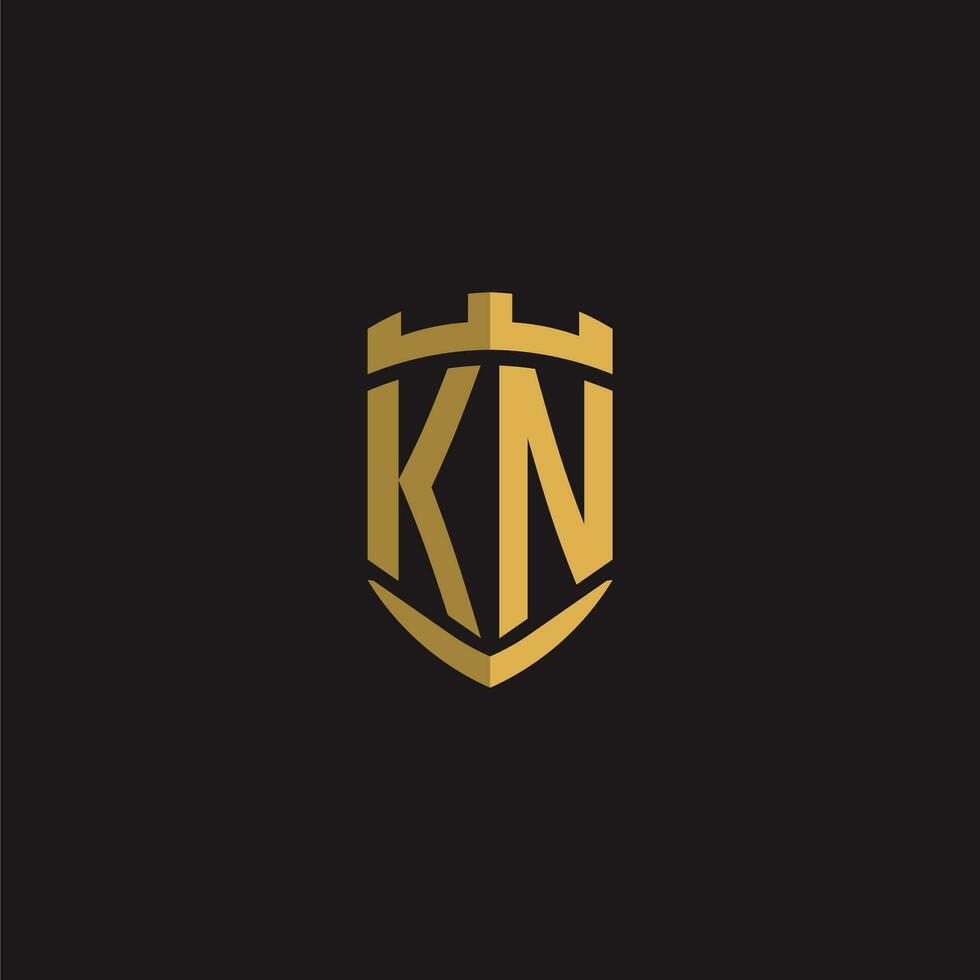 iniciales kn logo monograma con proteger estilo diseño vector