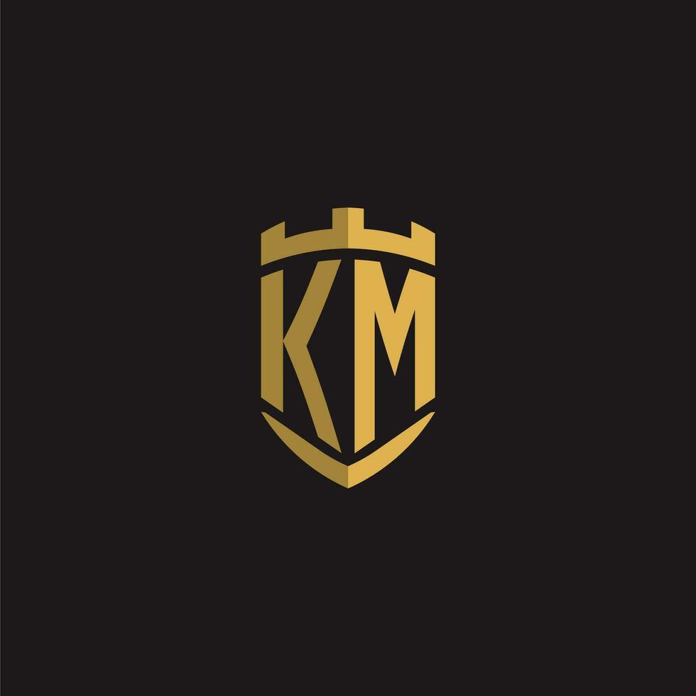 iniciales km logo monograma con proteger estilo diseño vector