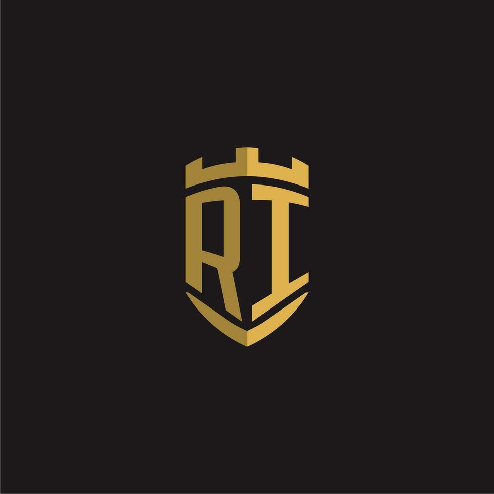 Initials RI logo monogram with shield style design vector