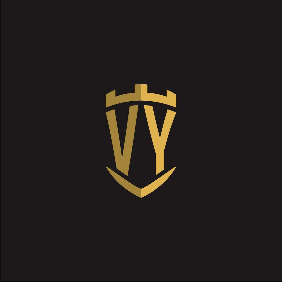 Initials VY logo monogram with shield style design vector