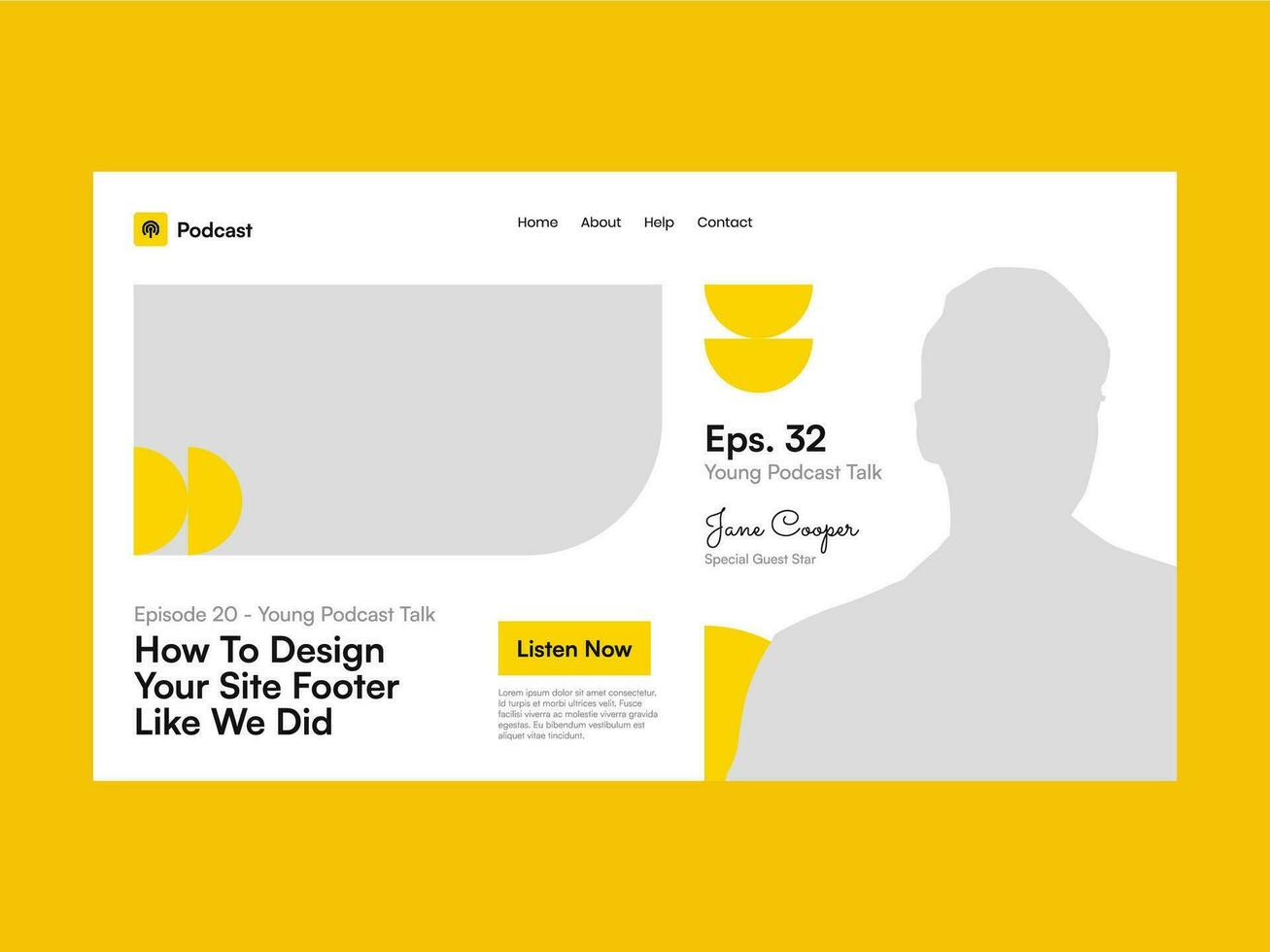 Yellow Geometric Pattern Podcast Landing Page UI Kit Template vector