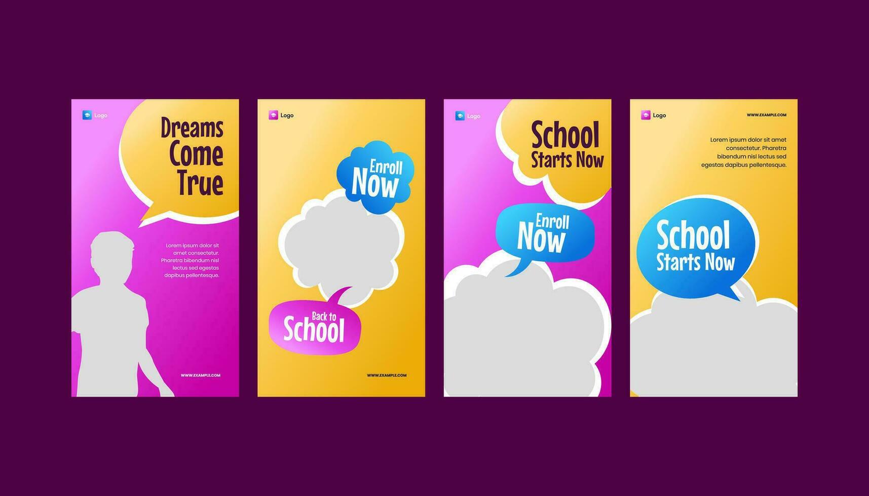 School Education promotion collection with vertical standee roll up banner or social media story template vector