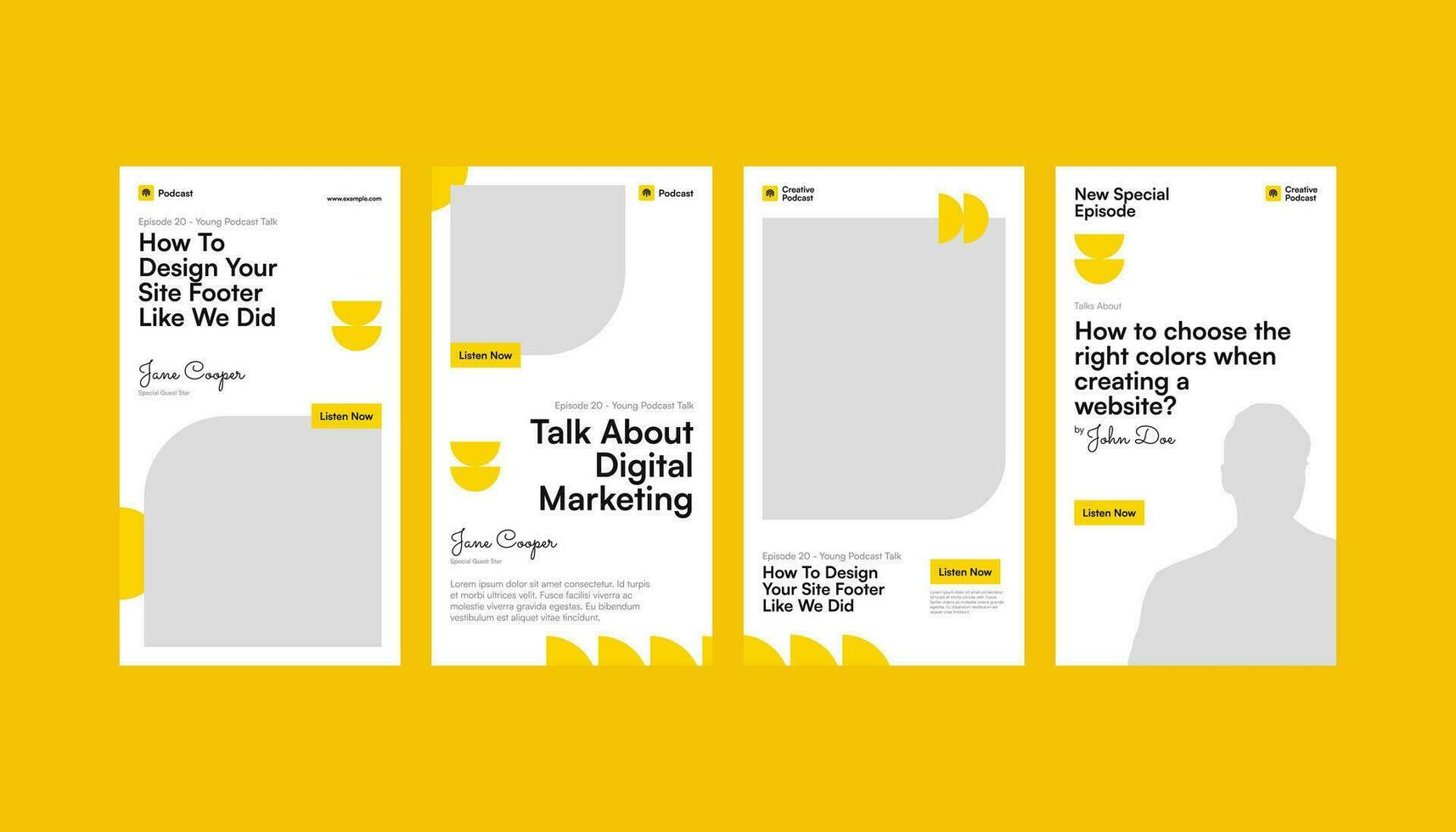 Yellow Geometric Pattern Podcast Media Promotion Set with Vertical, Standee, Roll-up Banner and Social Media Story Template vector