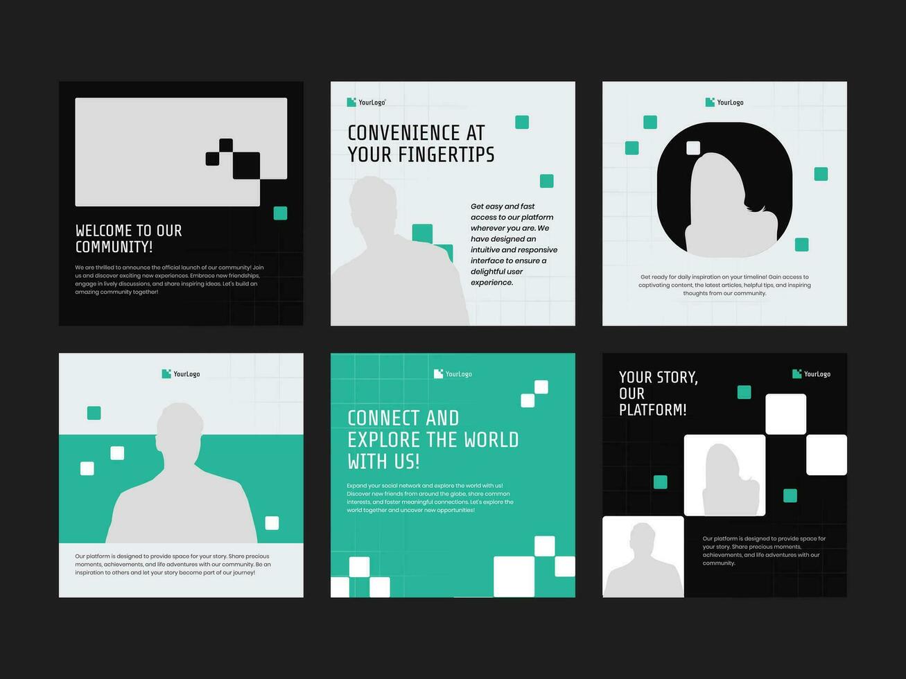 Business promotion collection set with square banner or social media post feed template vector