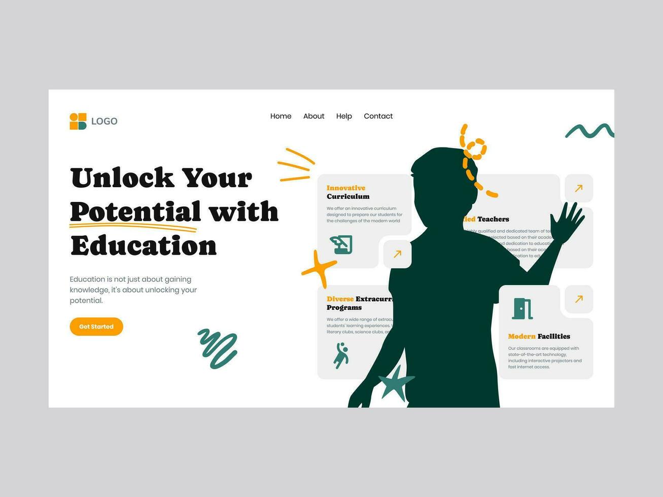 School Education Landing Page UI Kit Template vector