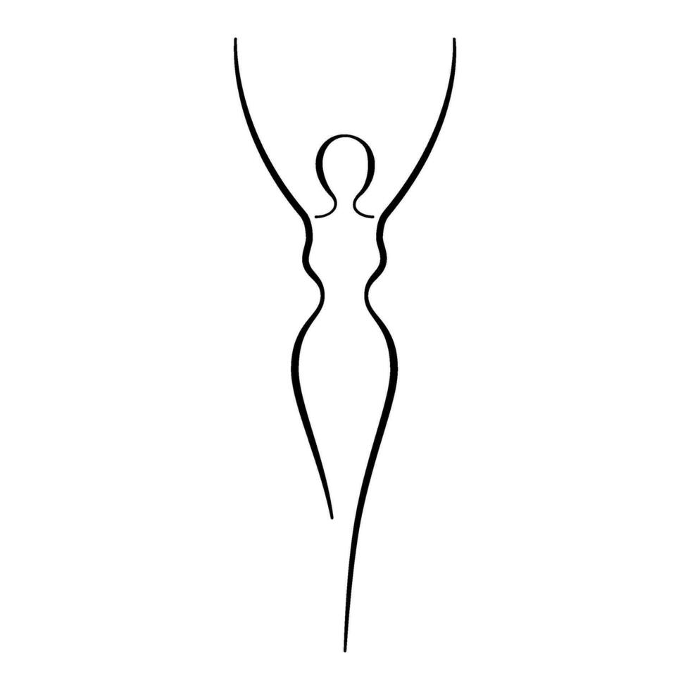 mujer cuerpo bosquejo, línea Arte icono. hembra actitud contorno silueta, modelo, cifra. resumen firmar de niña para bienestar centro, deporte, bailar, belleza salón, spa. vector ilustración