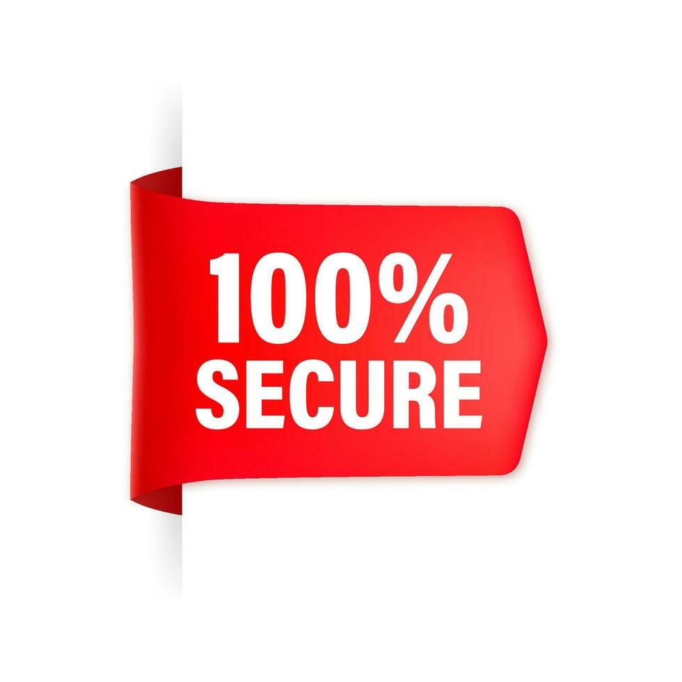 Icon with red 100 secure ribbon for concept design. Business concept. Data protection. vector