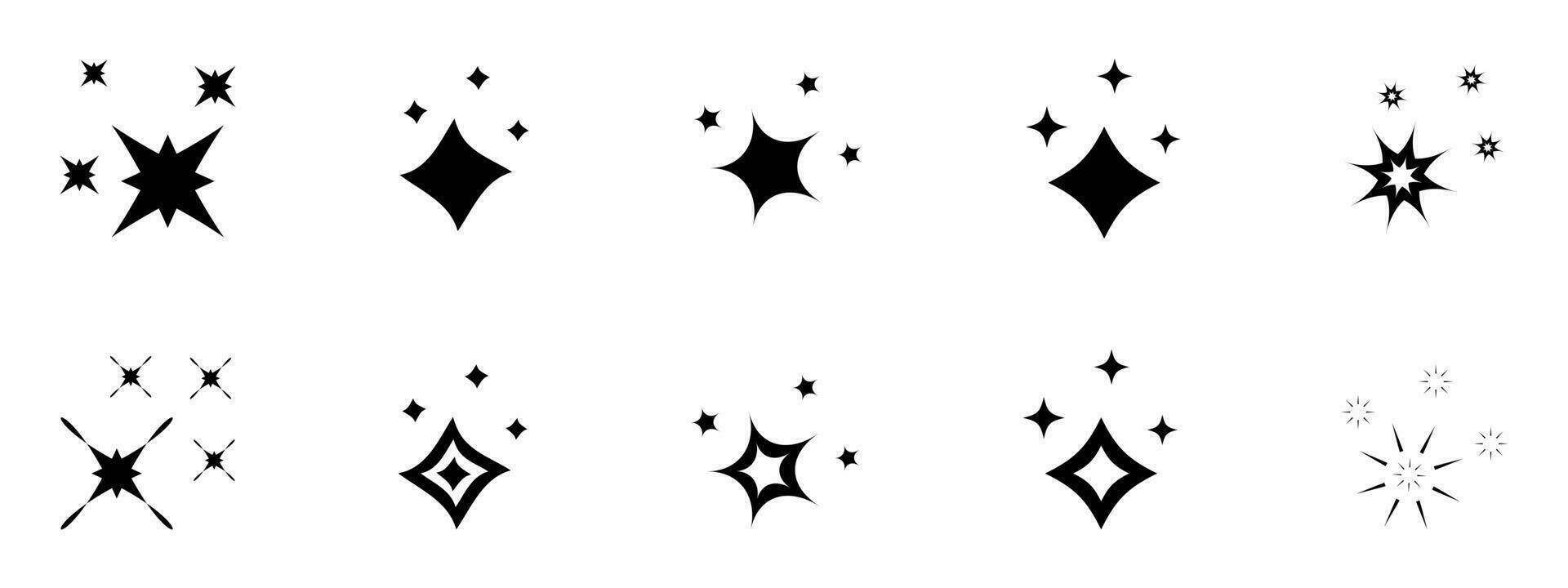 Star blink icons. Vector sparks for holiday design. Glitter elements in form of pictograms