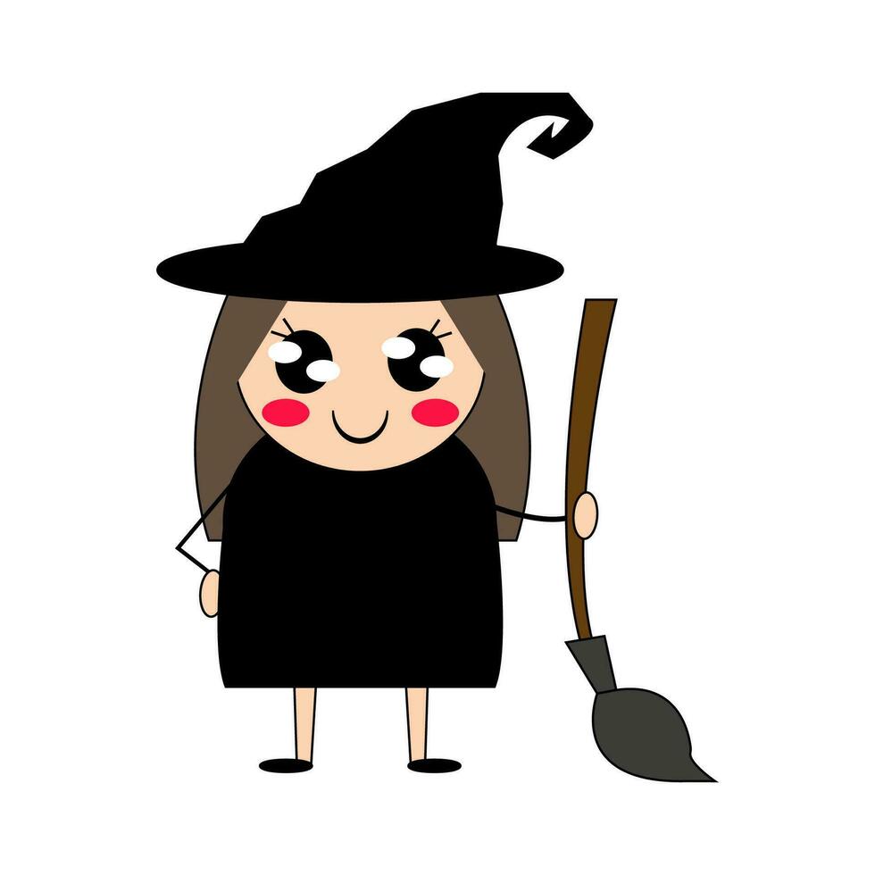 Cartoon character in witch costume. Vector illustration. All elements are isolated