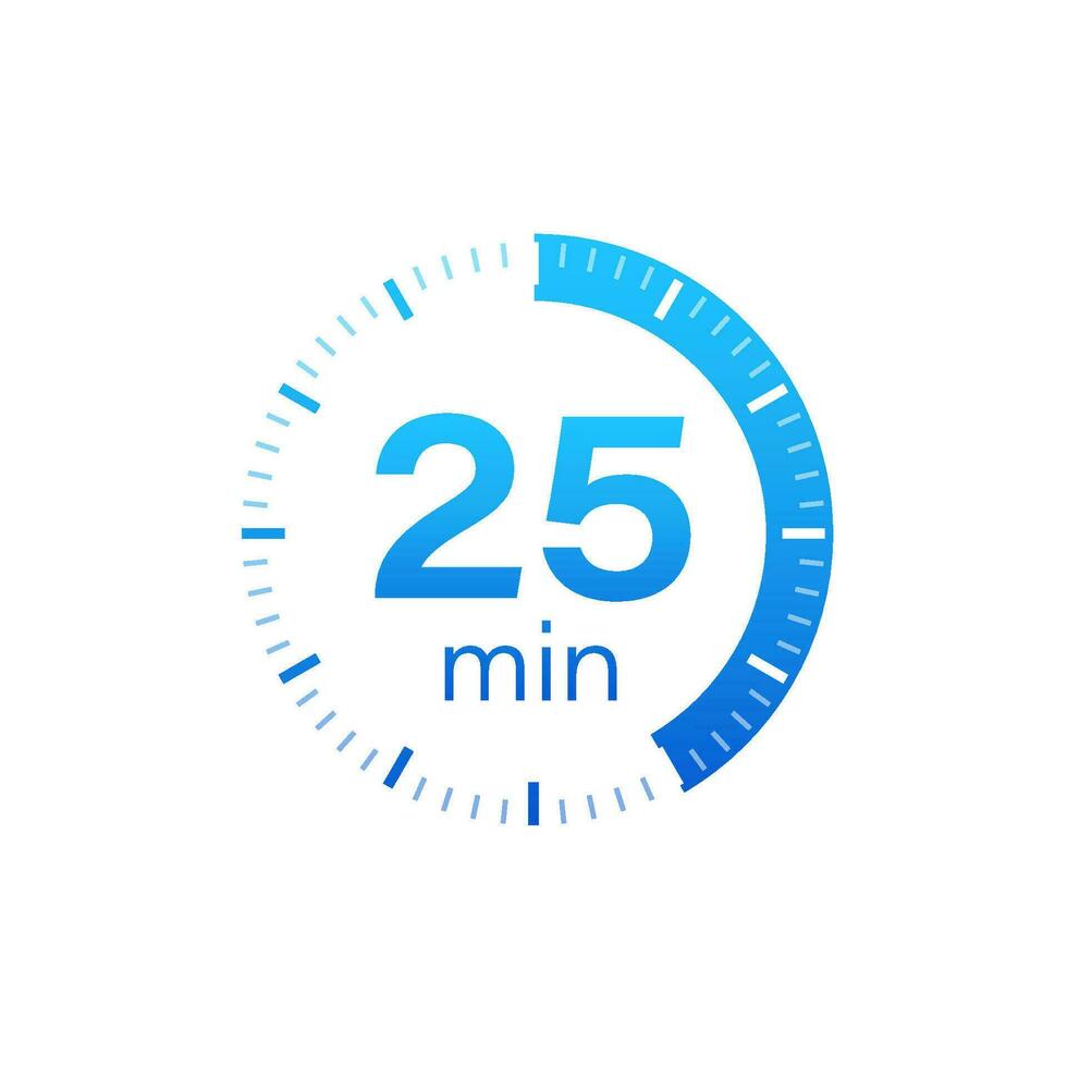 The 25 minutes, stopwatch vector icon. Stopwatch icon in flat style on a white background. Vector stock illustration.