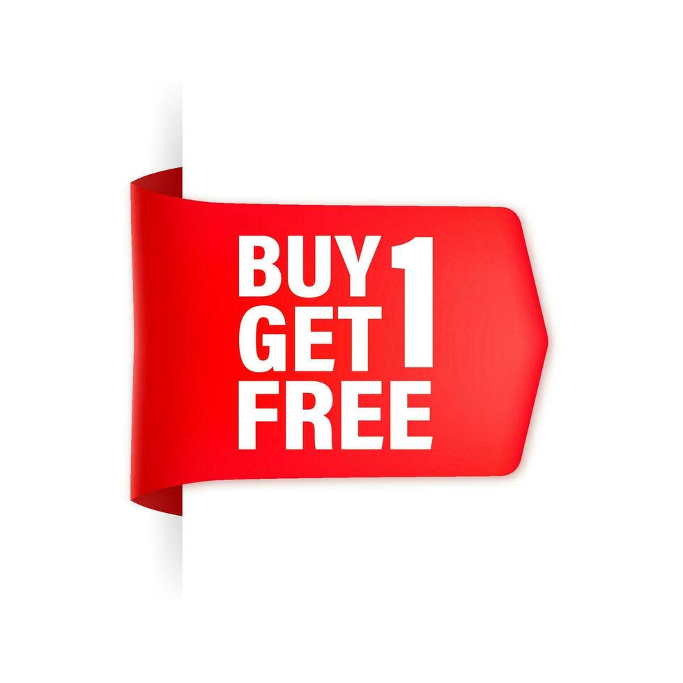 Buy 1 Get 1 Red ribbon on white background. Vector illustration.