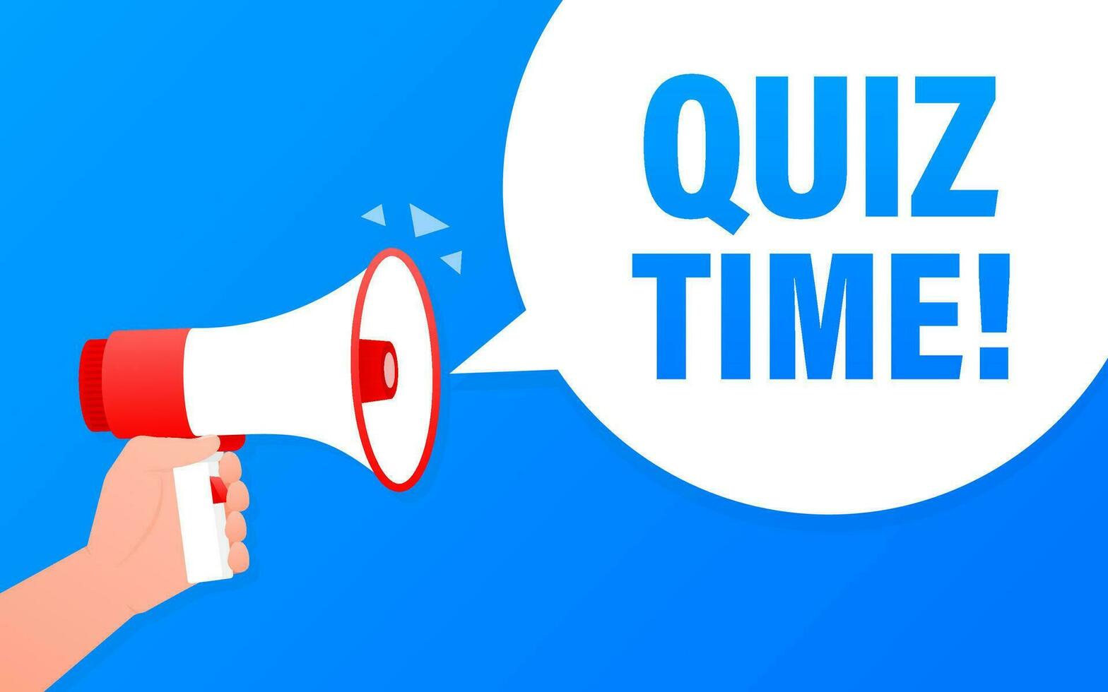 Quiz time megaphone blue banner in flat style. Vector illustration.