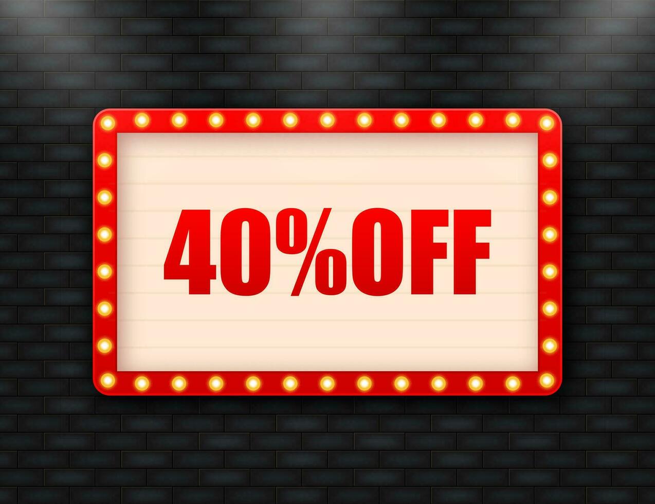 Trendy flat advertising with 40 percent discount retro light badge for promo design. Poster badge. Business design. Vector illustration